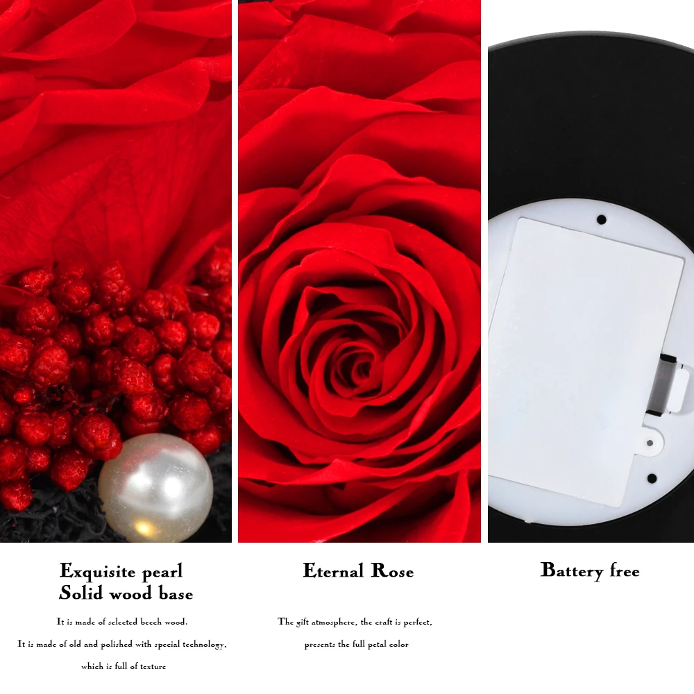 

Box + Everlasting Rose Flower in Glass Shade with Lamp Ornaments Dried Flowers Christmas Wedding New Year Home Decoration Gift