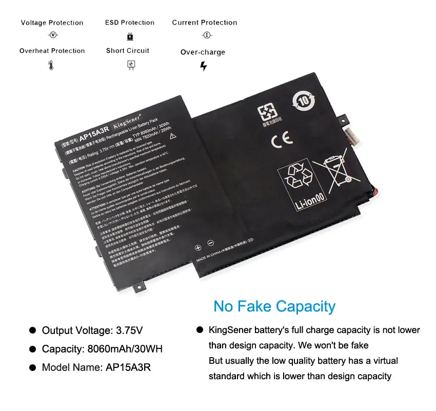 KingSener Новый AP15A3R AP15A8R Аккумулятор для ноутбука Acer Aspire Switch 10E SW3-013P Series 3 75 V 30WH |