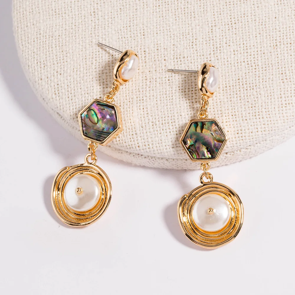 Средневековые Ретро Геометрические серьги с барочным жемчугом|Серьги-подвески| |