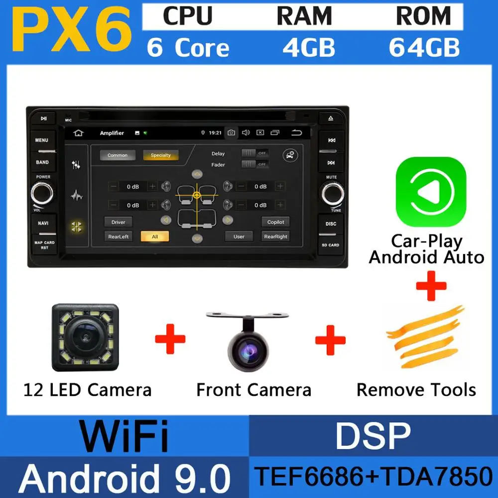 5 USB порт PX6/Восьмиядерный Android 9,0 автомобильный DVD для Toyota Kluger Allion Celica Yaris 2009 Alphard Land Cruiser 100 4500 Автомагнитола - Цвет: PX6-Carplay