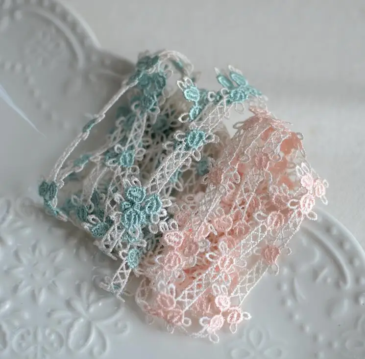 2 метра бежевая с розовой и синей Европейской вышивкой свадебная кружевная