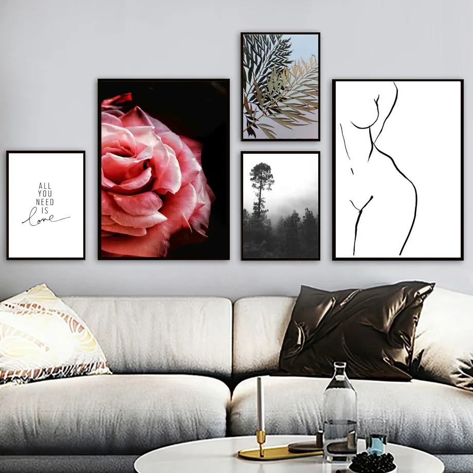 

Rose Flowers Forest Silver Birch Quote Wall Art Canvas Painting Nordic Posters And Prints Wall Pictures For Living Room Decor