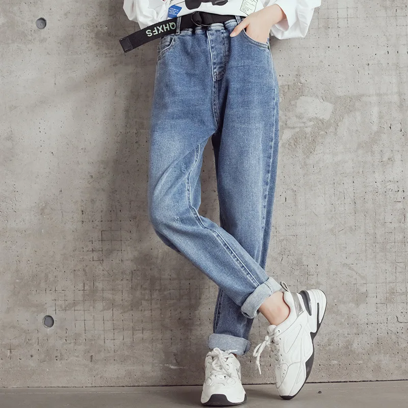 

Children's Jeans Autumn 2021 Fashion Casual Girls Jeans Elastic Waist Teens School Pants Children Clothes 12 13 14 Year Trousers