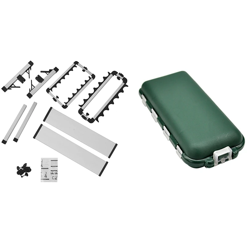 

12 Slots Fishing Rod Rack Holder Aluminum Alloy Fishing Rod Pole Bracket Stand & Compartments Mini Fishing Tackle Box