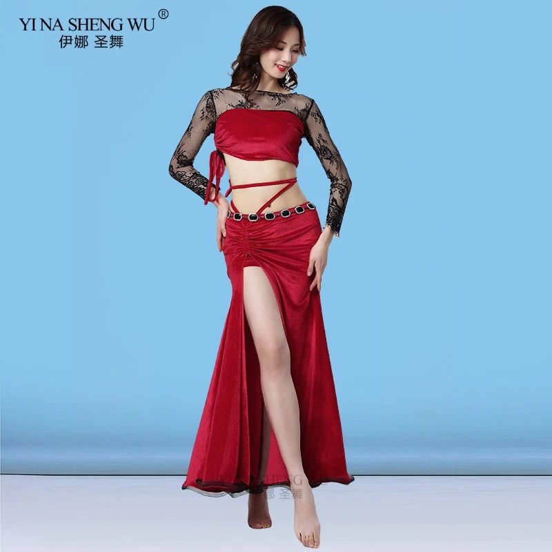 Женский комплект для танца живота новый топ с длинными рукавами и цветочным