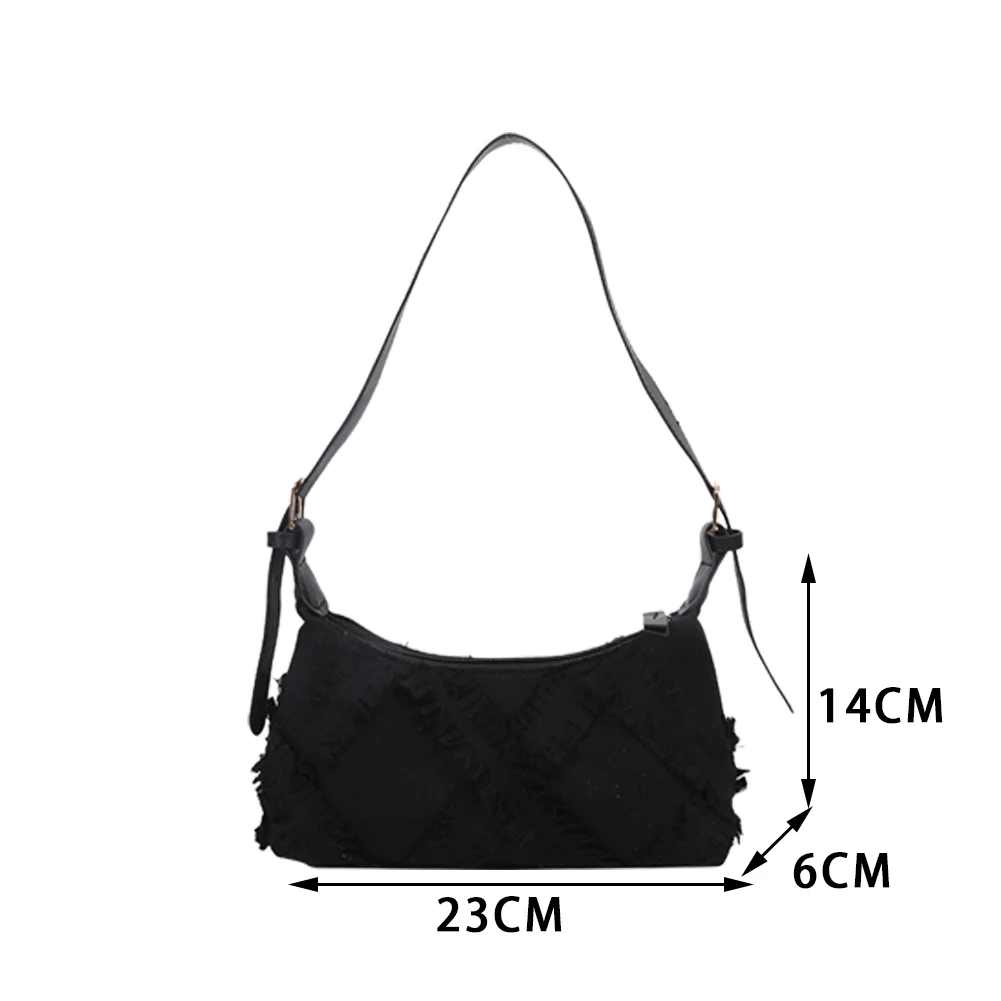 

Women Simple Solid Color Money Purse Fashion Canvas Tassel Shoulder Underarm Bag Portable Daily Street Travel Shopping Handbags