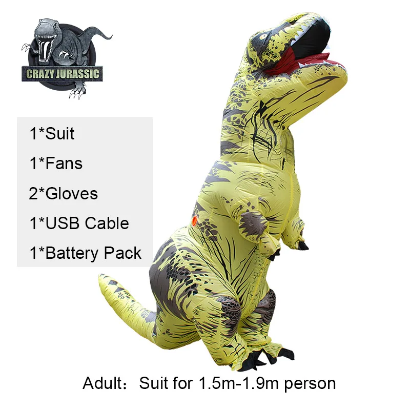Adult Yellow Надувной костюм динозавра для взрослых, T-REX, карнавальный костюм динозавра, костюм на Хэллоуин для мужчин и женщин, вечерние костюмы - Цвет: Adult Yellow