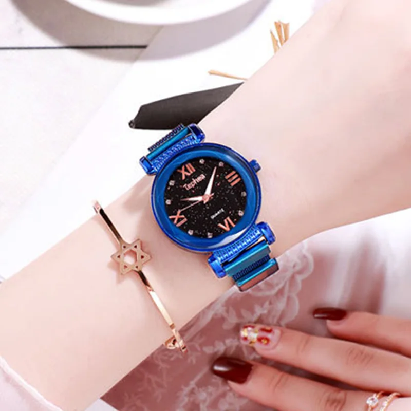 Роскошные элегантные женские нарядные часы 2019 Модные Синие кварцевые для женщин