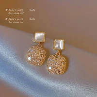 advanced micro set zircon geometric opal square girl earrings korean mini exquisite jewelry fashion luxury accessories for woman