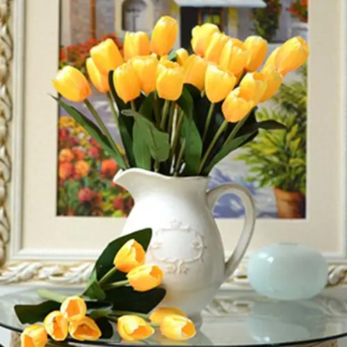 1 букет поддельные тюльпаны 9 голов включают цветов и листьев искусственный шелк