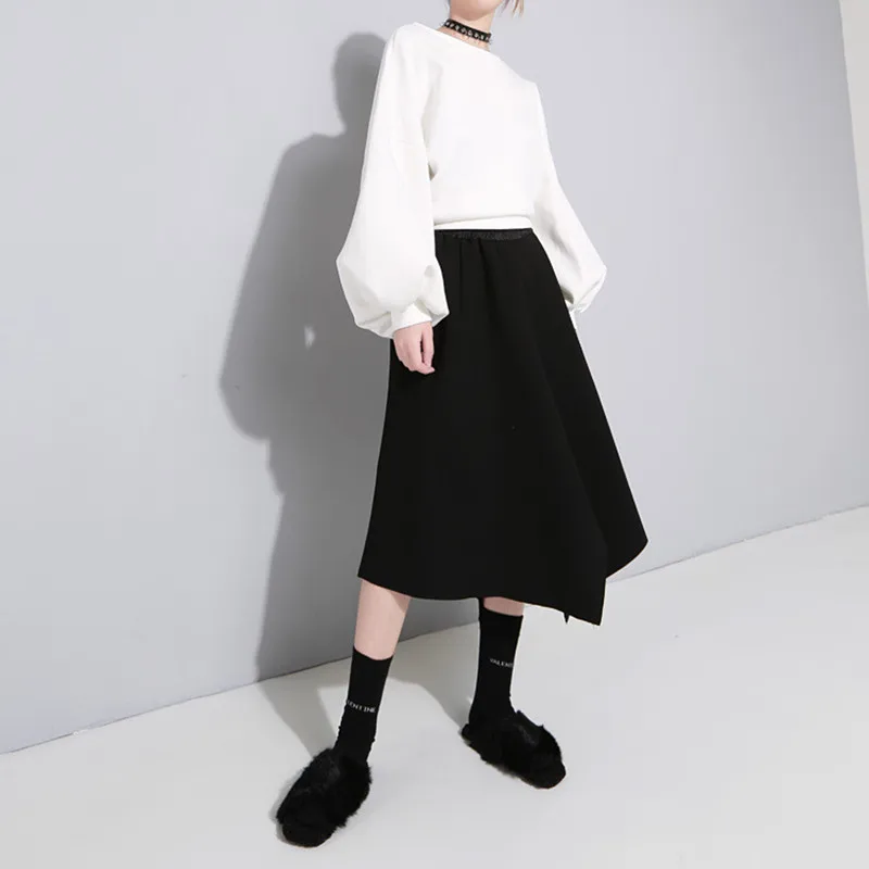 

Midi Skirt 2021 Spring New Long Skirt Large Vintage Irregular Elastic Waist Female Straight Solid Cotton