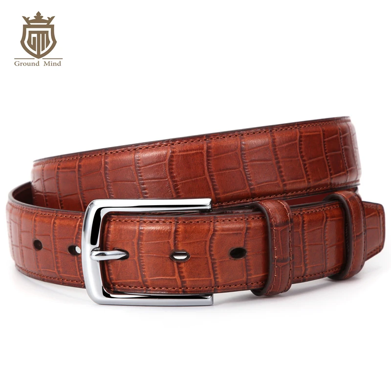 

Mens Italian Leather Belt Luxury Crocodile Embossed belts for men