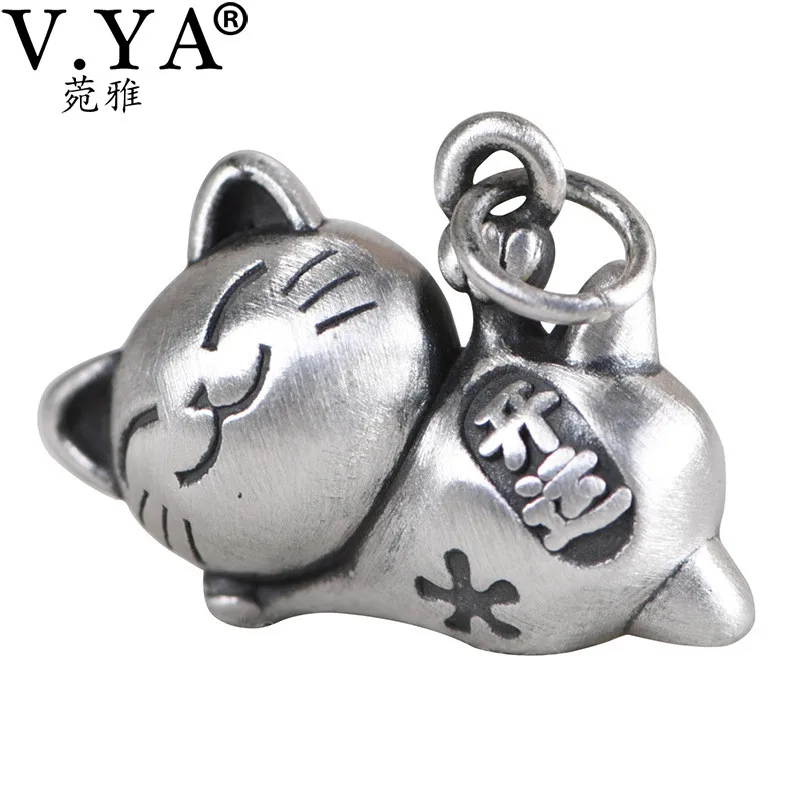 

V.YA 990 Pure Silver Lucky Cat Pendant For Women Retro Good Luck Pendant Thai Silver Charm Jewelry Without Chain