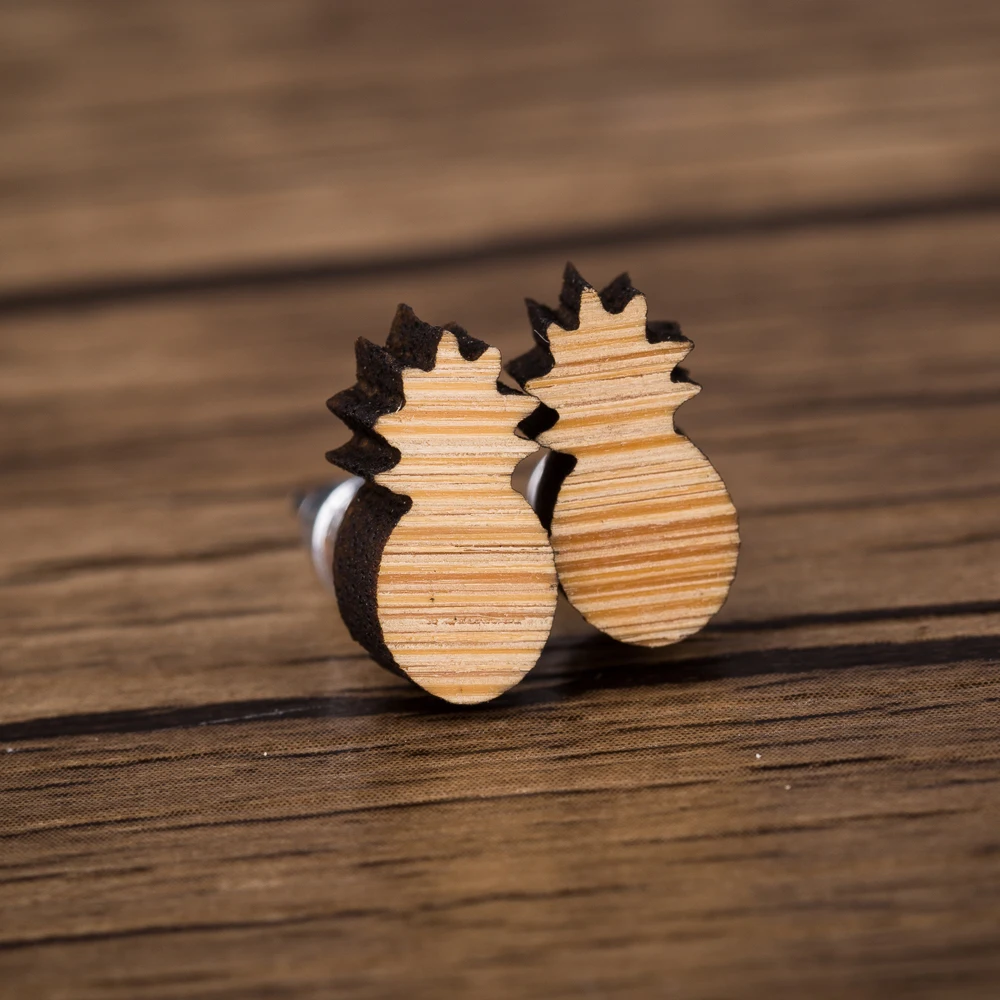 Женские серьги-гвоздики с ананасом FENGLI деревянные минималистичные Изящные