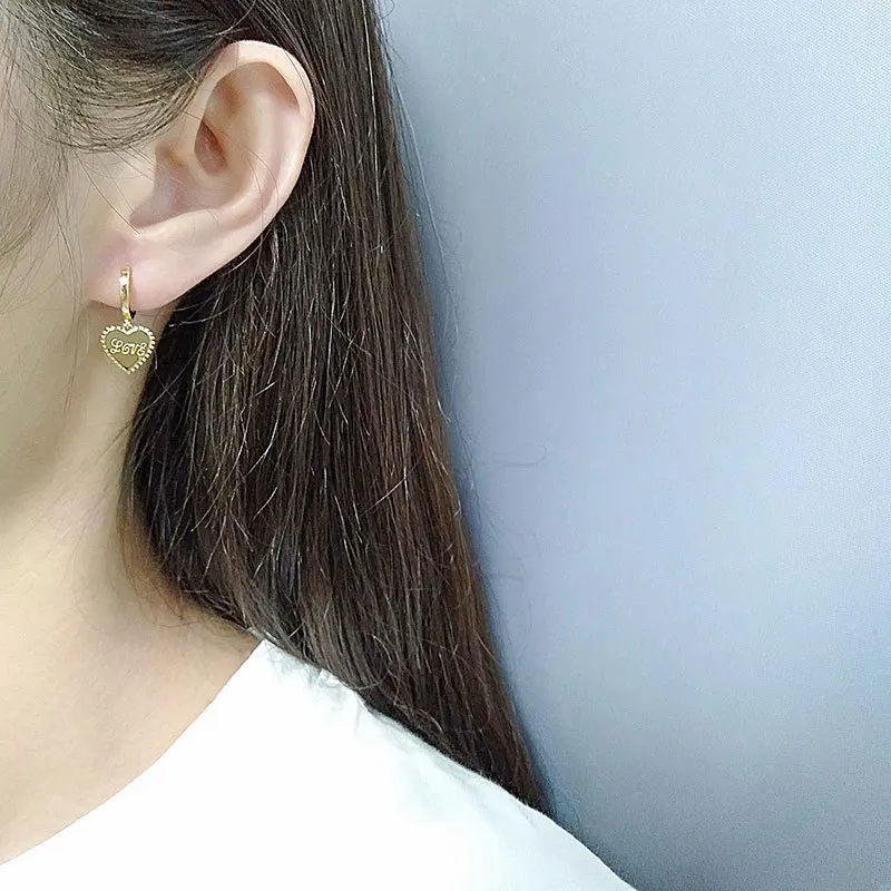 

925 Sterling Silver Heart Korean Studs Earrings For Women Christmas Party Jewelry Accessories eh080