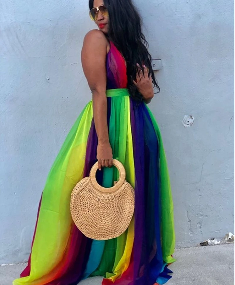 Женское шифоновое платье-макси без рукавов длинное пляжное платье с открытой