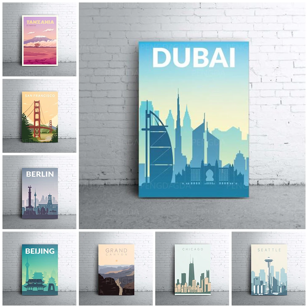 

Wall Art Dubai San Francisco City Travel Poster HD Prints Building Landscape Canvas Painting Modular Pictures Frame Home Decor