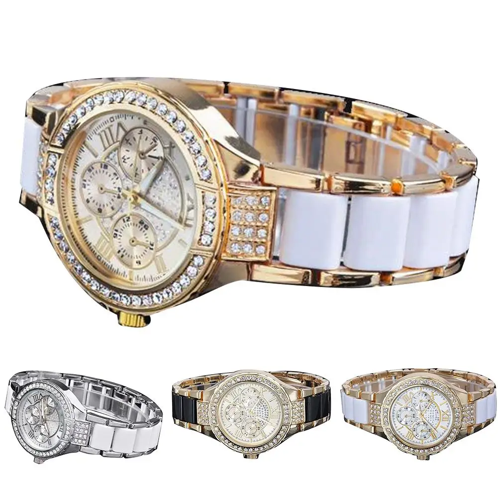 

Ladies Watch Fashion Women Watches Quartz Wrist Watch Women Rhinestone Round Dial Roman Numeral Sub-dial Analog Women watches