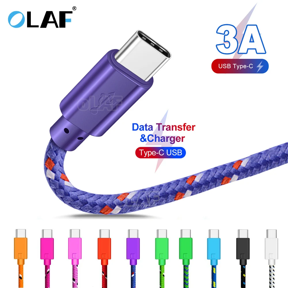 OLAF-Cable USB Tipo C de carga rápida, Cable trenzado de nailon, 3A,...