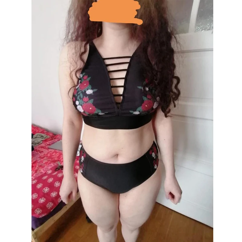

Sexy Embroidery Print Female Swimsuit Push Up Women Bikini Big Breast High Waist Beachwear Bathing suit Biquini Plus Size 5XL