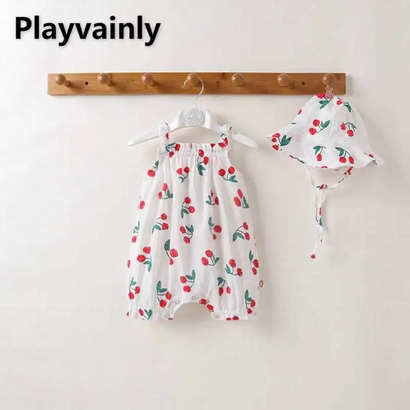

2021 Summer Baby Girl Romper Cherry printing Cotton Suspenders Romper Baby Girls Clothes E10038