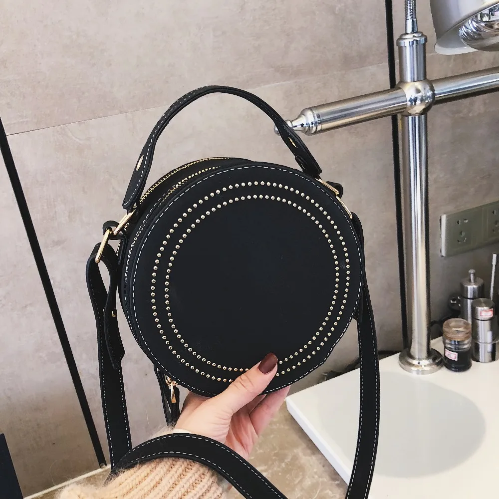 Винтажные круглые сумки через плечо из нубука для женщин 2019 женские кошельки и