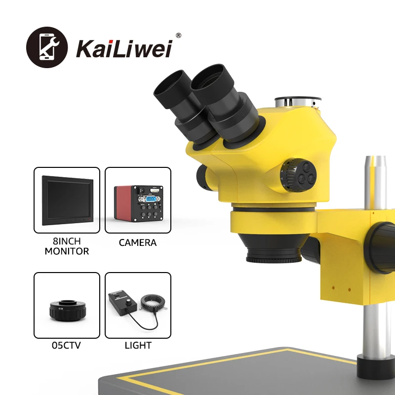 

Kailiwei 2021 7-50x Industrial Lab Simul-Focal Stereo Trinocular Microscope Set For PCB Soldering Repair