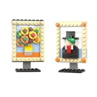 3d pixel art sunflower mosaic art painter van gogh starry sky pixel painting creative building block model toys for child gifts