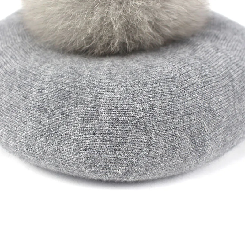 Женский теплый берет Minhui из натурального Лисьего меха зимняя шапка с помпоном