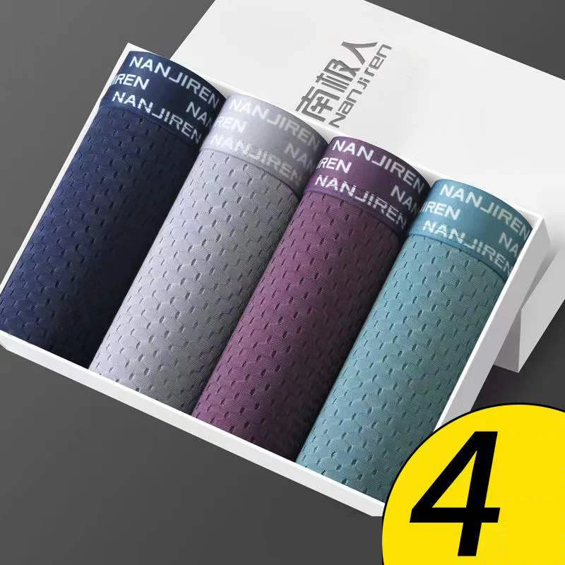 4Pcs/Lot Underpants Men's Underwear Male Boxer Shorts Ice Silk Mesh Modal Breathable Shorts Head Home Sexy Solid Ventilation