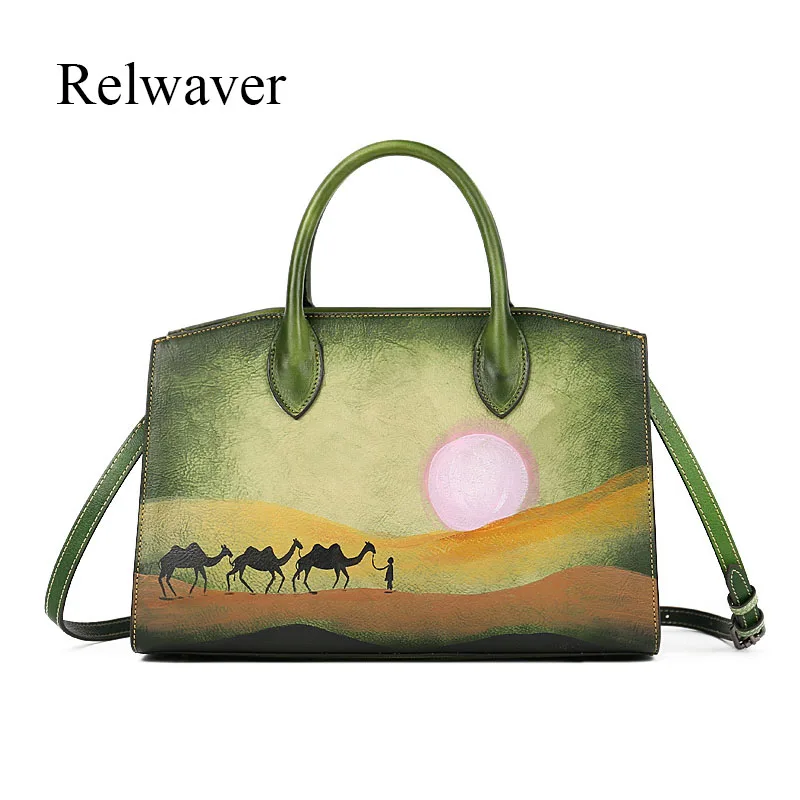 

Винтажная Сумка-тоут из коровьей кожи, Дамская Винтажная сумочка в стиле пустыни, landcape, деловой Топ для женщин