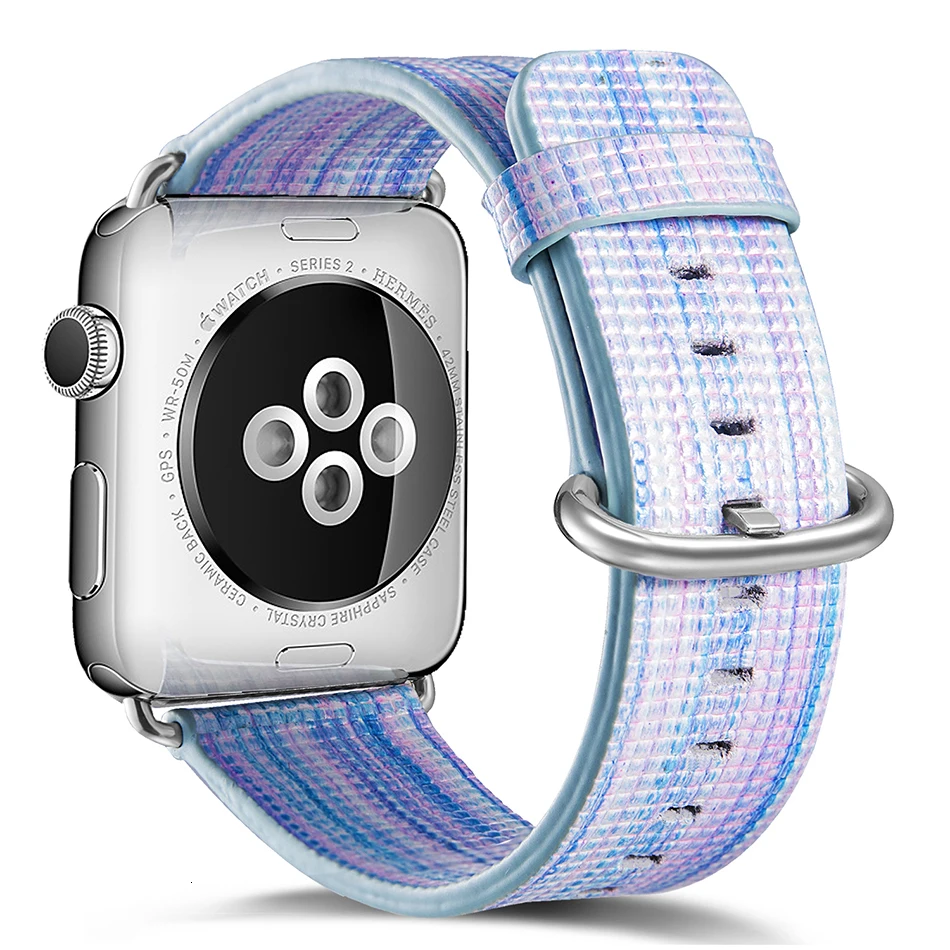 National style/окрашенный кожаный ремешок для наручных часов Apple Watch 44 мм 40 мм длина браслета с цветным рисунком наручные часы-браслет для наручных часов iwatch, 5 4 42 38 мм