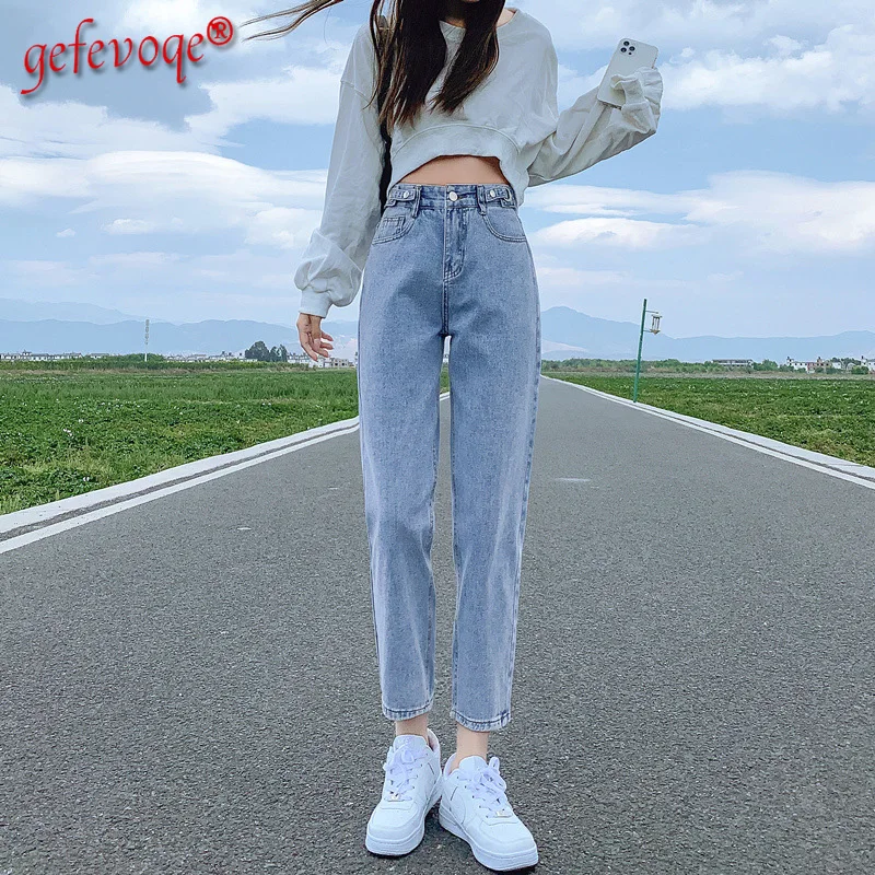 

Джинсы МОМ женские с высокой талией, винтажные повседневные брюки-султанки из денима с карманами, свободные штаны в уличном стиле, 2021