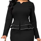 2 шт.компл. женский костюм с юбкой, блузка, юбка-карандаш, деловой облегающий Однотонный женский костюм с оборками, комплект из двух предметов