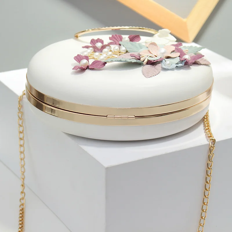 Fashion Flowers Round Diamond Metal Ring Purses Pu Leather Party Clutch Bag Evening Chain Purse For Women | Багаж и сумки