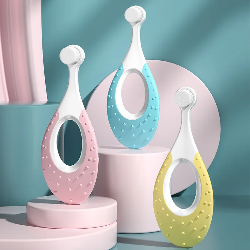 Cepillo de dientes con mango de anillo y cabeza redonda para ni&ntilde;os, cerdas suaves de 0,08mm, Material seguro, dise&ntilde;o antideslizante, protege los dientes del beb&eacute;-0
