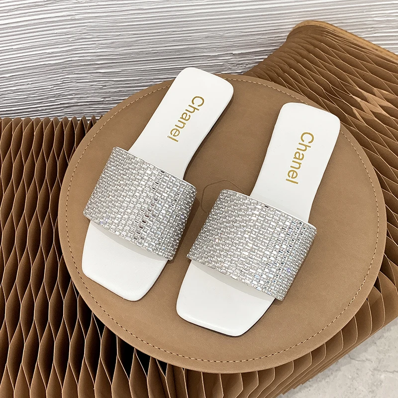 

Spring Summer Chaussures Beach Rome Retro Casual Shoes Outdoor Flat Heel Open Toe Slipper Women shoes Bling Crystal Slippers