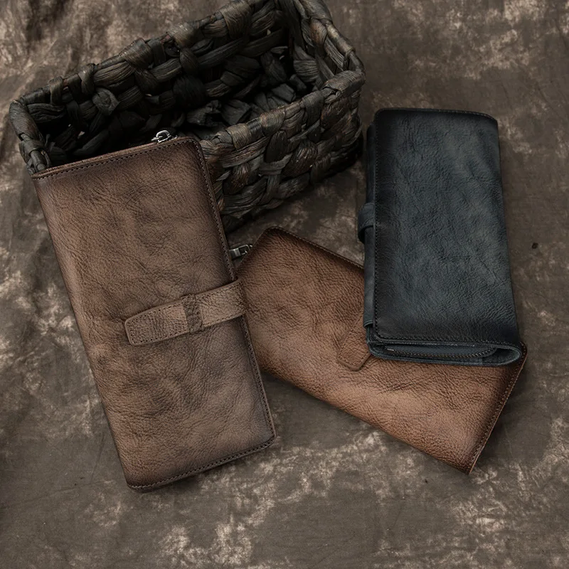 Мужской Длинный кошелек из натуральной кожи мужской с застежкой-молнией и