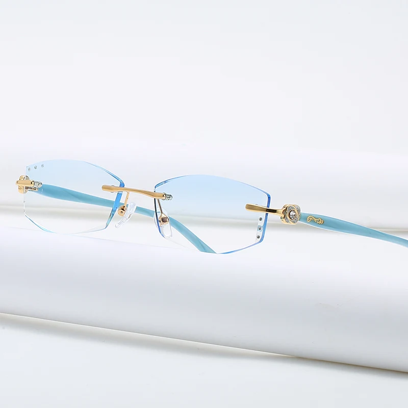 ZIROSAT 58062 Alloy Tint Lenses Myopia Glasses Reading Glasses Diamond Cutting Rimless Titanium Glasses Frame for Women