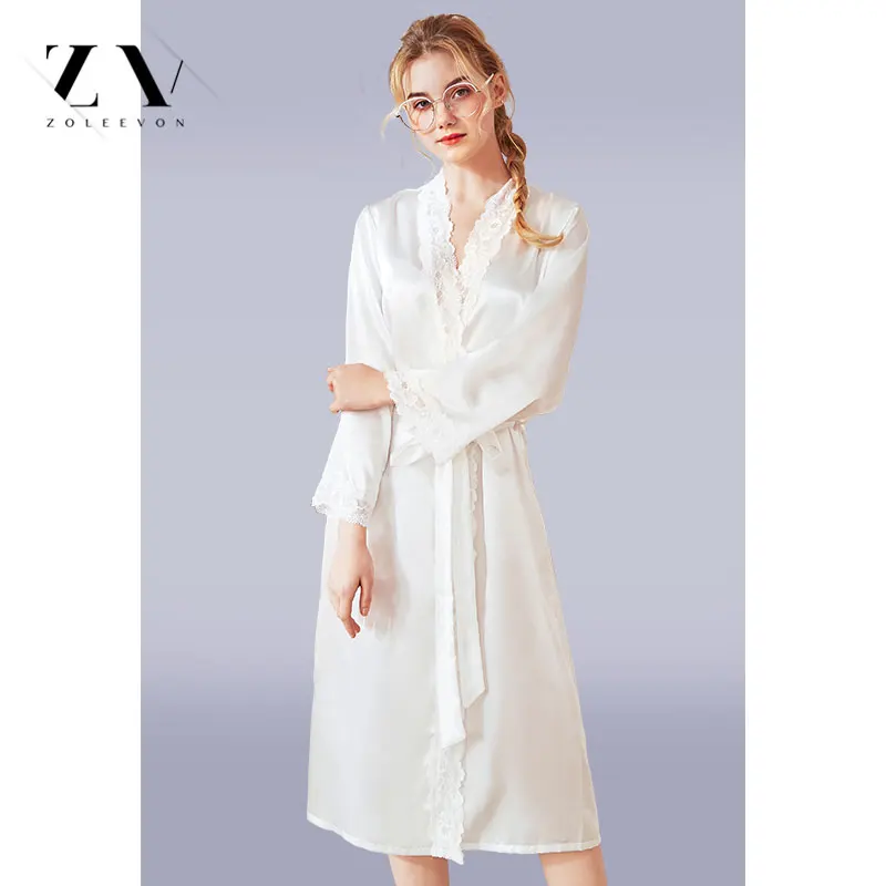 ZOLEEVON Шелковый кружевной халат Женский Атласный ночной сексуальный однотонный