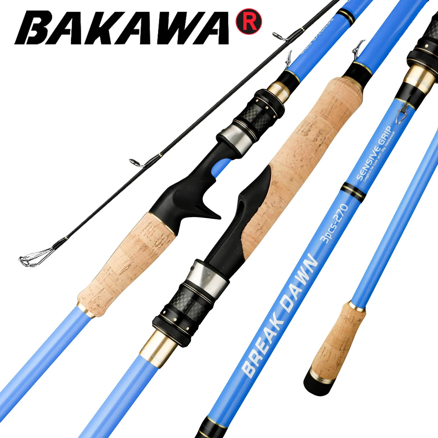 

BAKAWA Lure Fishing Rod Spinning Casting Travel Carbon Fiber Pole 3 Section Pesca 2.1M 2.4M 2.7M 3.0M Carp Tackle