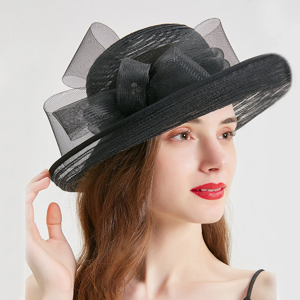 Женская Соломенная шляпка-бантик Fedoras элегантная королевская Свадебная шляпка