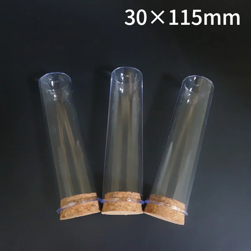 

12pcs/20pcs/30pcs/50pcs 30x115mm Clear Plastic Test Tube With Cork School Supplies Lab Equipments Flat Bottom Tube