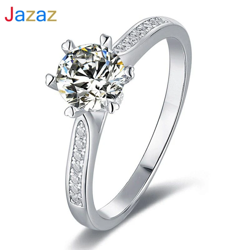 

Jazaz Fine Real 1 Carat D Color Moissanite Bridal Ring Top Quality 100% 925 Sterling Silver Wedding Engagement Women Party B0951