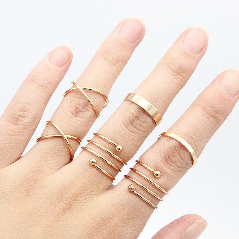 

6PCS/pack Gold/Silver Color Alloy Geometric Ring Sets Trendy Jewelry Women Party Finger Knuckle Rings Girl Fashion Accessories