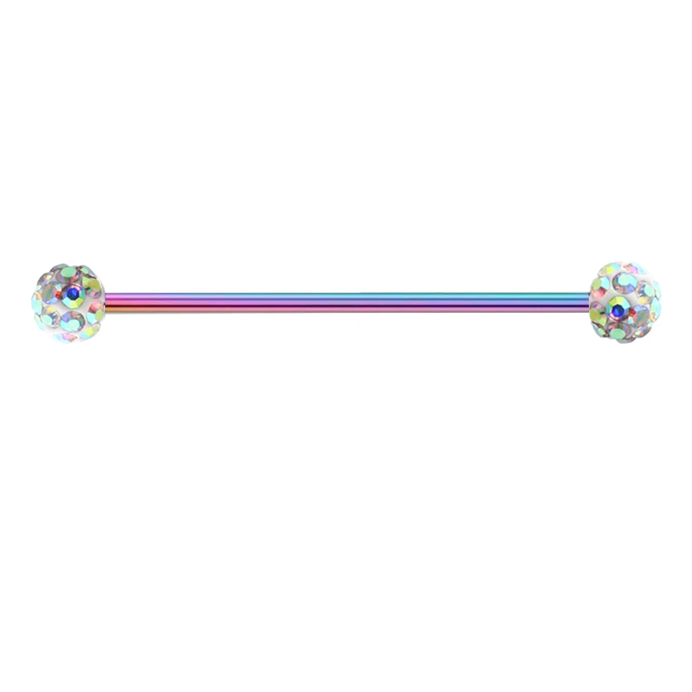 rainbow -AB crystal TIANCIFBYJS 14 г нержавеющей УФ штанга фабричного производства для женщин мужчин серьга в козелок пирсинг ювелирные изделия 1 1/2 дюйма 1 шт - Окраска металла: rainbow -AB crystal