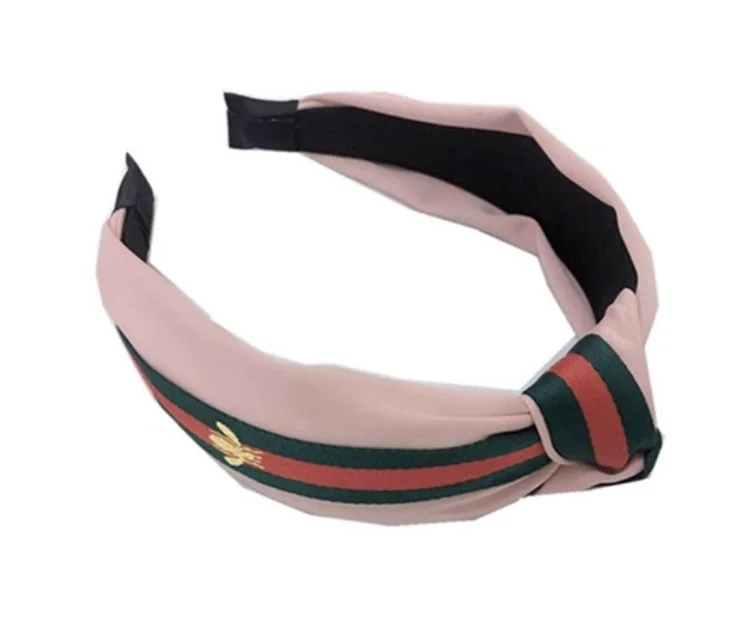 pink green 1 шт милые повязки с узелком Для женщин-обручи для волос широкая полосатая повязка на голову с пчелиным животным, крестообразная лента для волос с тканью - Цвет: pink green