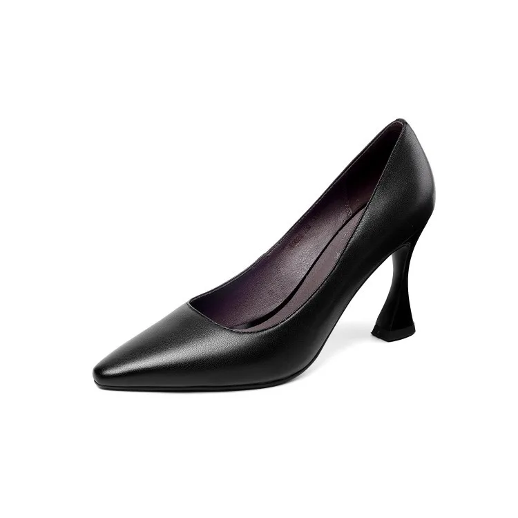 

Comfortable Pumps Women's Genuine Leather Thin Heels Pumps Leisure Black White Lady Office Career Shoes