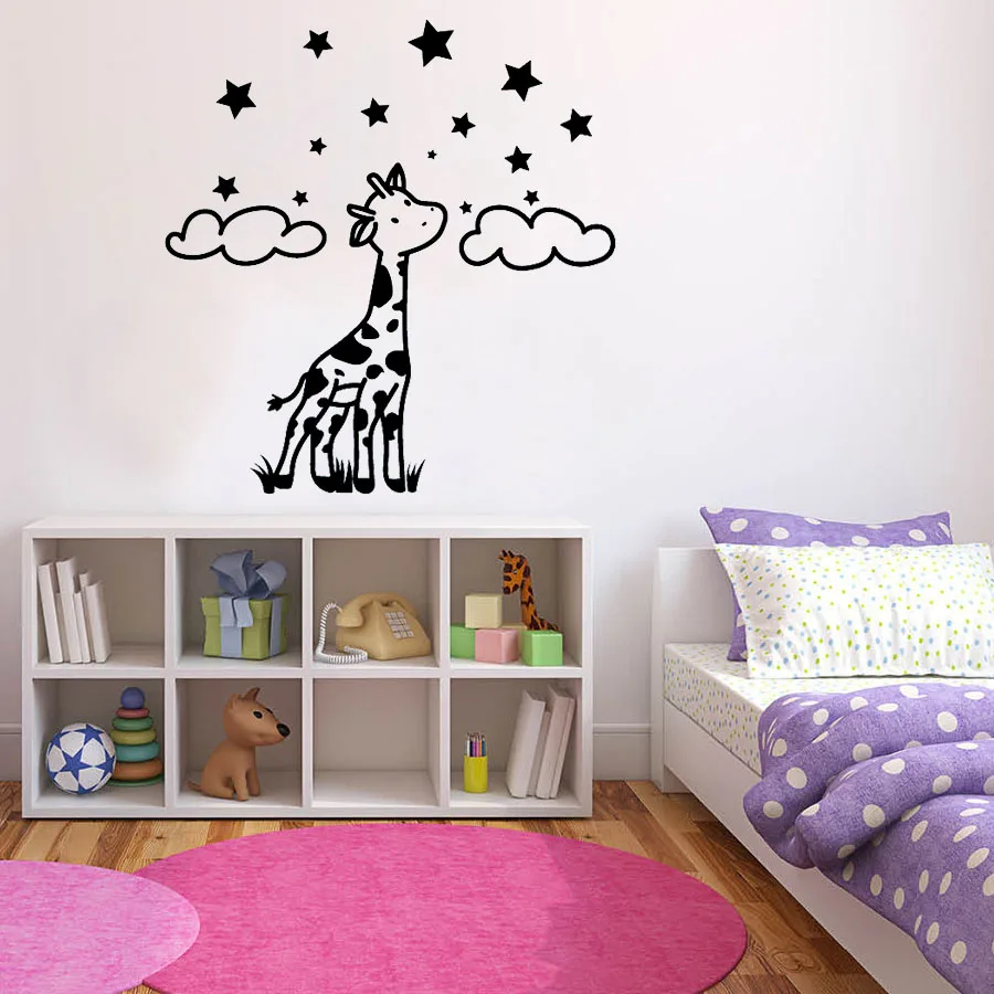 

Cute Giraffe Wall Decals Stars Cartoon Animals Art Kids Bedroom Nursery Interior Decor Door Window Vinyl Stickers Wallpaper Q401