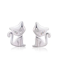 korean style womens diamond studded kitten earrings sweet and sen style small fresh and cute animal earrings